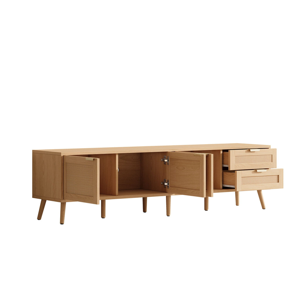 TV Stand, Media Console, 2 Drawers & Cable Management - Natural Wood, photo 9 of 16