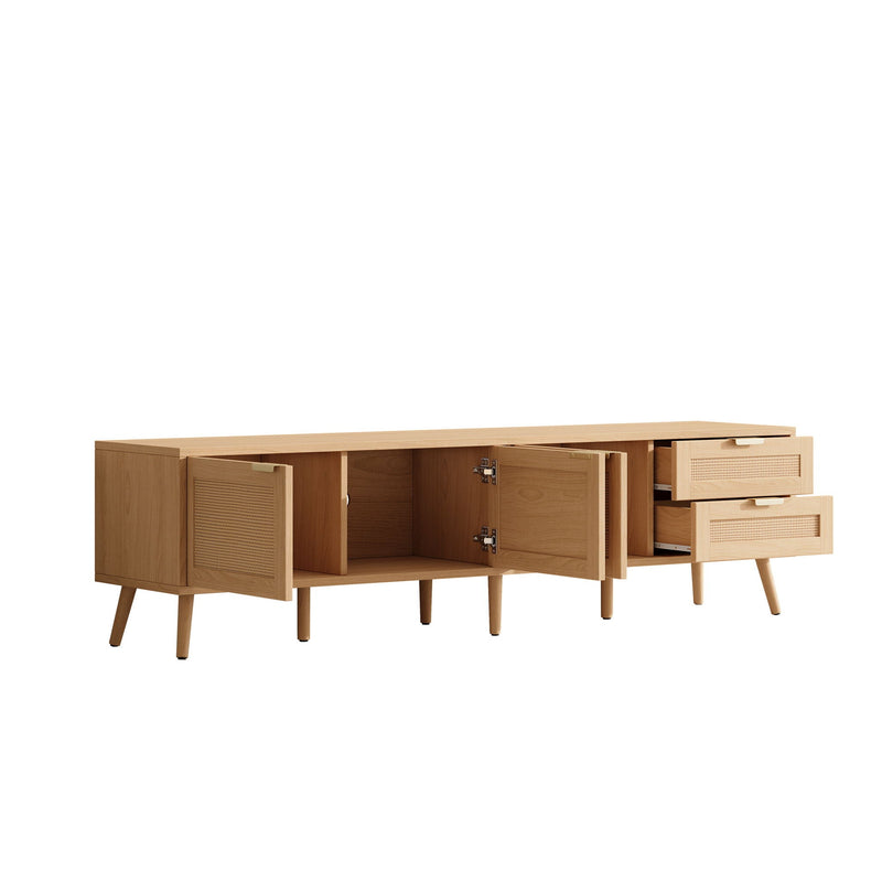 TV Stand, Media Console, 2 Drawers & Cable Management - Natural Wood, photo 9 of 16