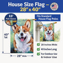 Pembroke Corgi Happy Face House Flag 28x40 Porch Sleeve Pole Decorative Outside Yard Banner Artwork Wall Hanging, Polyester