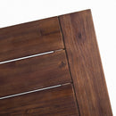 Outdoor Dark Brown Sandblast Finish Acacia Wood Dining Table with White Rustic Metal Frame, Weather Resistant