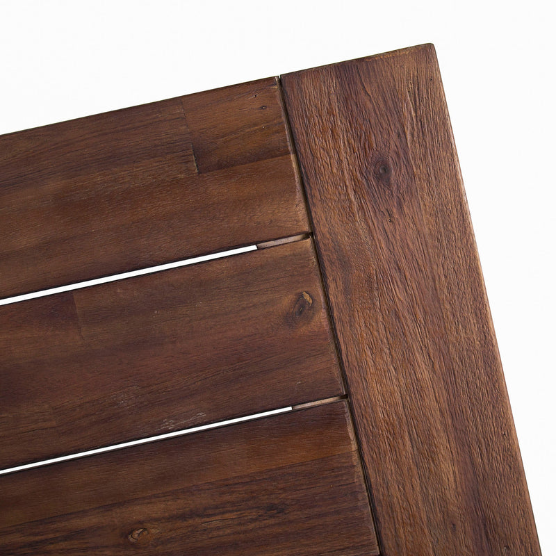 Outdoor Dark Brown Sandblast Finish Acacia Wood Dining Table with White Rustic Metal Frame, Weather Resistant