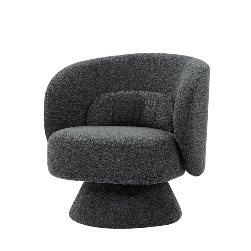 360 Degree Swivel Sherpa Accent Chair Modern Style Barrel Chair with Toss Pillows for home office, living room, bedroom, Dark Grey