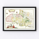 Vintage Map of Pays de Caux, France 1665