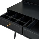 Modern Makeup Vanity Desk With Mirror And Lights Retractable Design Engineered Wood - Black by Unique Piece Furniture