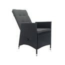 7 Piece Outdoor Patio Wicker Dining Set Patio With Adjustable Backrest Black Wicker + Dark Grey Cushion