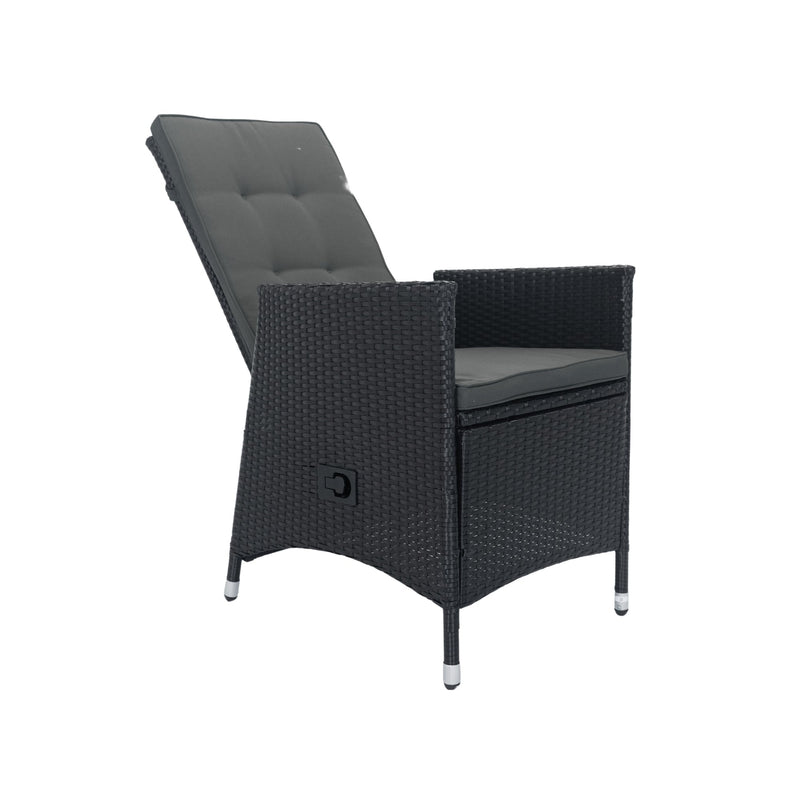 7 Piece Outdoor Patio Wicker Dining Set Patio With Adjustable Backrest Black Wicker + Dark Grey Cushion