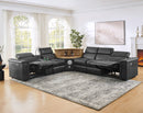 5-Seater Air Leather L-Shaped Powered Recliner Sofa Set with Motorized Lift Cabinet by HouseOfZazla