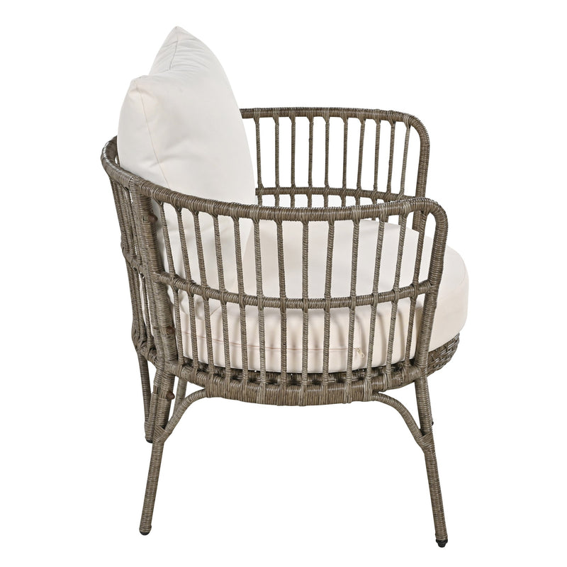 4-Piece Rattan Outdoor Patio Conversation Set with Seating Set for 5 and Coffee Table for Porch, Backyard and Garden (Brown Grey)