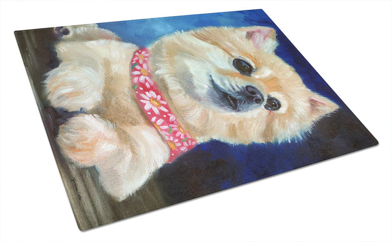 Fancy Bandana Pomeranian Puppy Glass Cutting Board Large 7392LCB