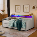 Twin Upholstered Sofa Bed With LED Lights, Storage Drawers, Adjustable Headboard & Wireless Charging - Beige by HouseOfZazla