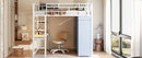 Loft Bed With Desk, Shelves, Power Outlet, LED Light And Wardrobe