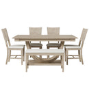Topmax - 6 Piece Wood Half Round Dining Table Set Kitchen Table Set With Long Bench And 4 Dining Chairs, Modern Style by HouseOfZazla