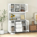 73 Inch Kitchen Pantry Storage Cabinet Freestanding Buffet Cabinet with LED Lights-White by LJGDeals