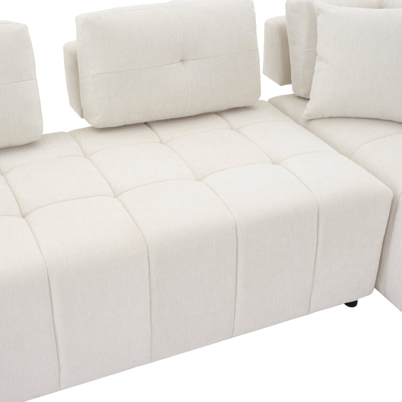 91.73" L-shaped Sofa Sectional Sofa Couch with 2 Stools and 2 Lumbar Pillows for Living Room, Biege