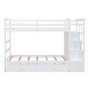 Twin Over Twin Bunk Bed With Trundle And Staircase - White by HouseOfZazla