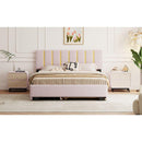 Queen Size Upholstered Platform Bed with 2 Drawers and 1 Trundle, Classic Metal Strip Headboard Design, Pink