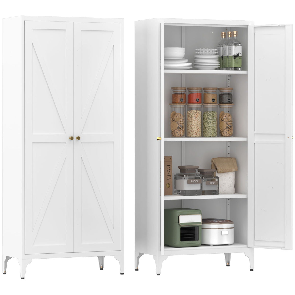 Adjustable 2 Door Kitchen Pantry Cabinet With Striped Design, photo 8 of 8