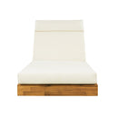 Modern Acacia Wood Outdoor Chaise Lounge with Beige Cushion
