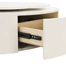 Modern Round Coffee Table (Set of 2), 360 Degree Rotatable Flower Shaped Top With 2 Drawers, Top Circle Side Table End Table With Glass For Living Room - Off White by HouseOfZazla