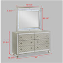 6 Drawer Bedroom Dresser With Diamond Patterned Drawer Fronts - Silver