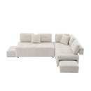 91.73" L-shaped Sofa Sectional Sofa Couch with 2 Stools and 2 Lumbar Pillows for Living Room, Biege