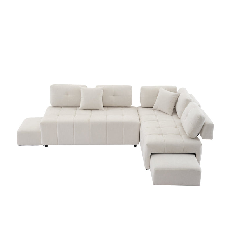 91.73" L-shaped Sofa Sectional Sofa Couch with 2 Stools and 2 Lumbar Pillows for Living Room, Biege