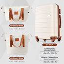 20-Inch Carry-On Luggage with Expandable Travel Bag Set, ABS Hard Shell Two-piece suitcase set, ivory and brown