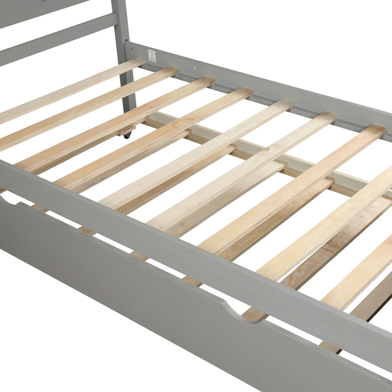Platform Bed With Twin Trundle And Frame, Twin Size - Gray, photo 5 of 11