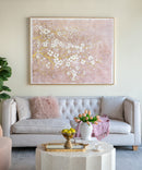 59.1x47.2 Hand-Painted Cherry Blossom Canvas Art with Blush Pink and White Finish by HouseOfZazla