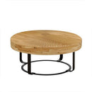 31.5" Modern round coffee table Wooden carving pattern coffee table with metal legs for living room reception room office Golden