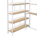 Twin Size Loft Bed With Built In Desk, Staircase Storage & 4 Tier Shelves - White by HouseOfZazla