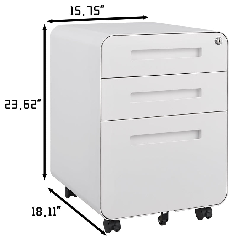3 Drawer Mobile File Cabinet Under Desk Office,Simple Style Versatile Storage Cabinet for Legal/Letter/A4 Files, 5 Wheel Design Anti-Tilting Cold Rolled Steel Waterproof Moisture-Proof Black