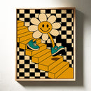 Groovy Daisy Vibes – Retro Checkerboard Flower Print