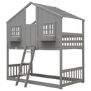 House Bunk Bed With Roof, Window, Window Box, Door, With Safety Guardrails And Ladder by Unique Piece Furniture