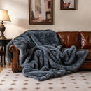 740GSM Soft Plush Fuzzy Luxury Faux Wolf Fur Blanket for Sofa-Gray by LJGDeals