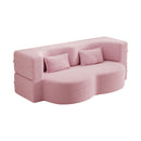 Modern Floor Sofa With Two Pillows Convertible Teddy Fabric Foam Filled Bed