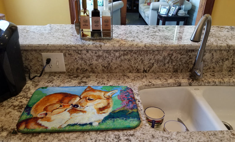 Corgi Momma's Love Dish Drying Mat – Absorbent, Artistic Kitchen Essentials 7412DDM