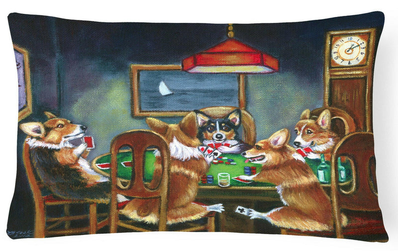 Corgi Playing Poker Fabric Decorative Pillow 7416PW1216