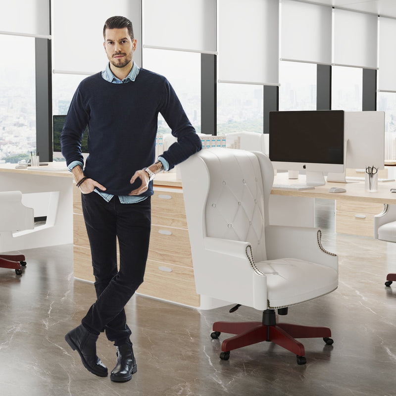 330LBS Executive Office Chair, Ergonomic Design High Back Reclining Comfortable Desk Chair - White