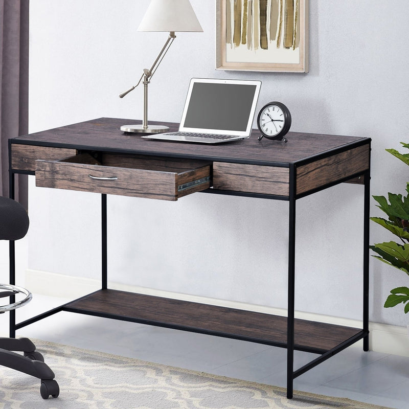43.3" W x 21.6"D x 29.3" H Computer Desk with One Drawer, Walnut & Black