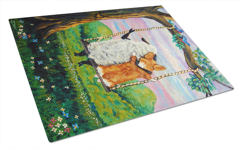 Corgi With Sheep Love Grows Glass Cutting Board Large 7439LCB