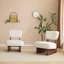 [Set of 2] Modern Beige Lounge Chair with Polyester Upholstery, Sturdy Wood Base With Walnut Finish, Minimalist and Stylish Accent Seating for Living Room, Bedroom, or Office