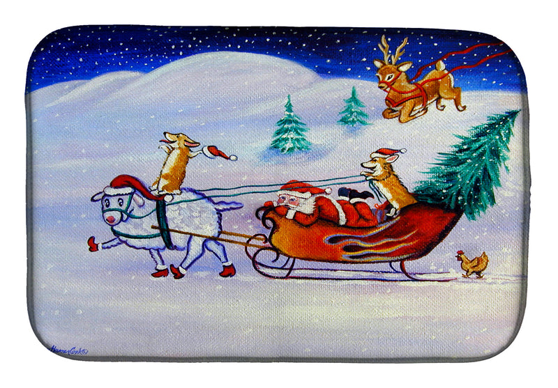 Corgi Highhacked Santa Claus Sleigh Dish Drying Mat 7442DDM