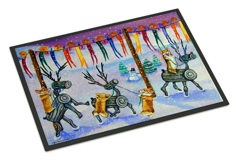 Corgi Log Reindeer Race Christmas Indoor or Outdoor Mat 18x27 7443MAT