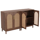 Sideboard Buffet Cabinet With Handwoven Rattan Doors (Set of 2) - Dark Brown by HouseOfZazla