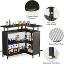 L Shaped Home Mini Bar Table With 2 Tier Shelves & Glass Racks - Black by HouseOfZazla