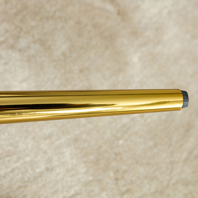 A modern minimalist rectangular dining table suitable for 6-8 people, a set of 6-piece PU leather backrest and gold metal legs modern dining chairs. F-OC