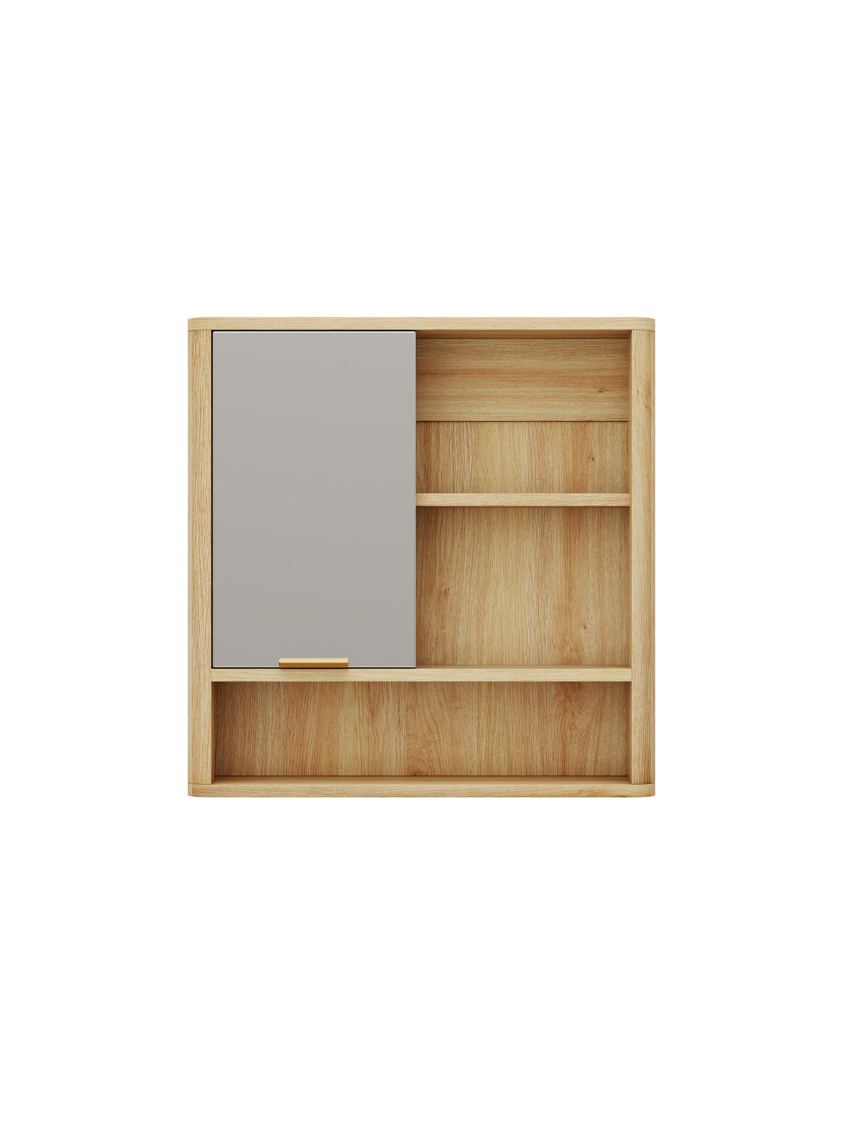 Natural Wood Finish Wall Mounted Mirror Cabinet, photo 3 of 10