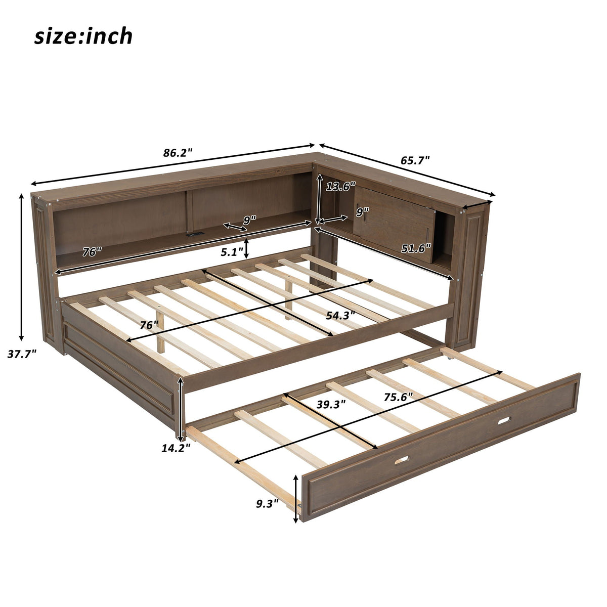 Daybed With Storage Shelves, LED, USB, And Trundle, photo 6 of 14