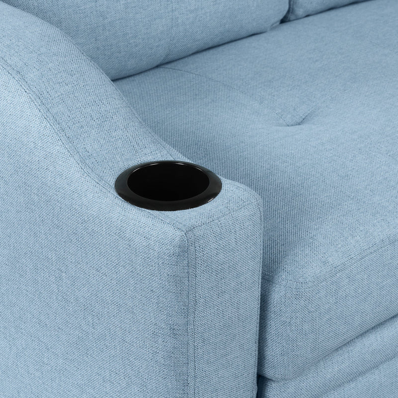 80.3" Pull Out Sofa Bed Modern Padded Upholstered Sofa Bed, Linen Fabric 3 Seater Couch with Storage Chaise and Cup Holder, Small Couch for Small Spaces